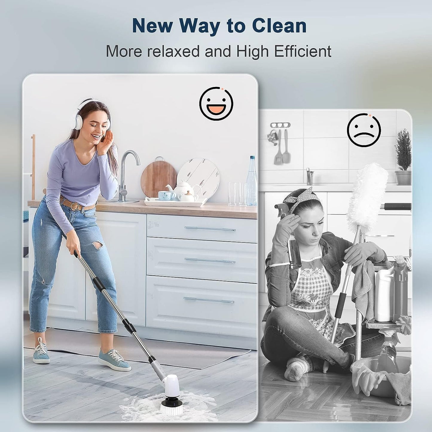 Cordless Electric Spin Scrubber,Cleaning Brush Scrubber for Home, 400RPM/Mins-8 Replaceable Brush Heads-90Mins Work Time,3 Adjustable Size,2 Adjustable Speeds for Bathroom Shower Bathtub Glass Car