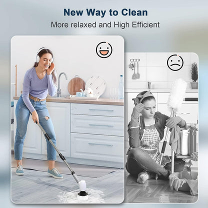 Cordless Electric Spin Scrubber,Cleaning Brush Scrubber for Home, 400RPM/Mins-8 Replaceable Brush Heads-90Mins Work Time,3 Adjustable Size,2 Adjustable Speeds for Bathroom Shower Bathtub Glass Car