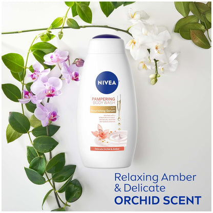 NIVEA Coconut and Almond Milk Pampering Body Wash, Moisturizing Body Wash with Nourishing Serum, Plant-Derived Oils, Essential Skin Lipids and Vitamins, 20 Fl Oz Bottle