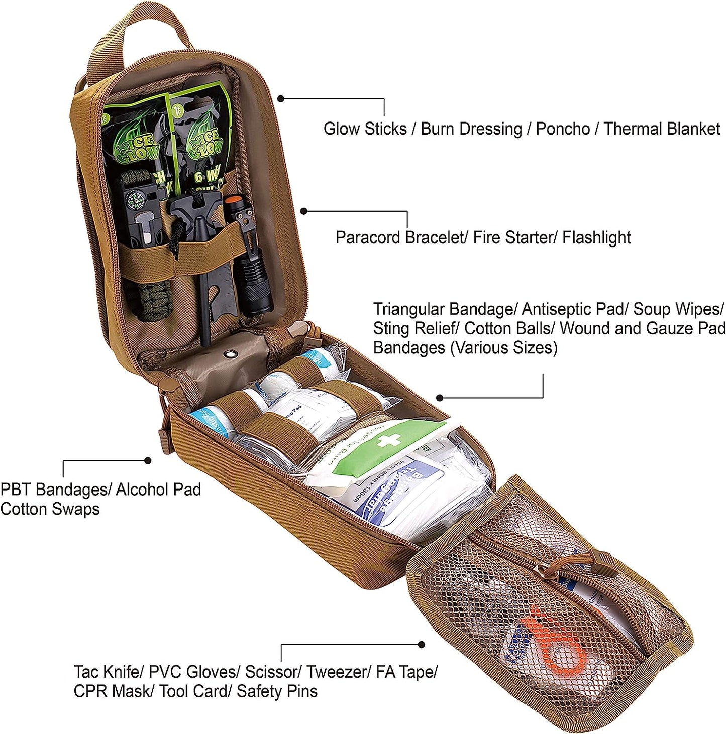 EVERLIT 250 Pieces Survival First Aid Kit IFAK EMT Molle Pouch Survival Kit Outdoor Gear Emergency Kits Trauma Bag for Camping Boat Hunting Hiking Home Car Earthquake and Adventures