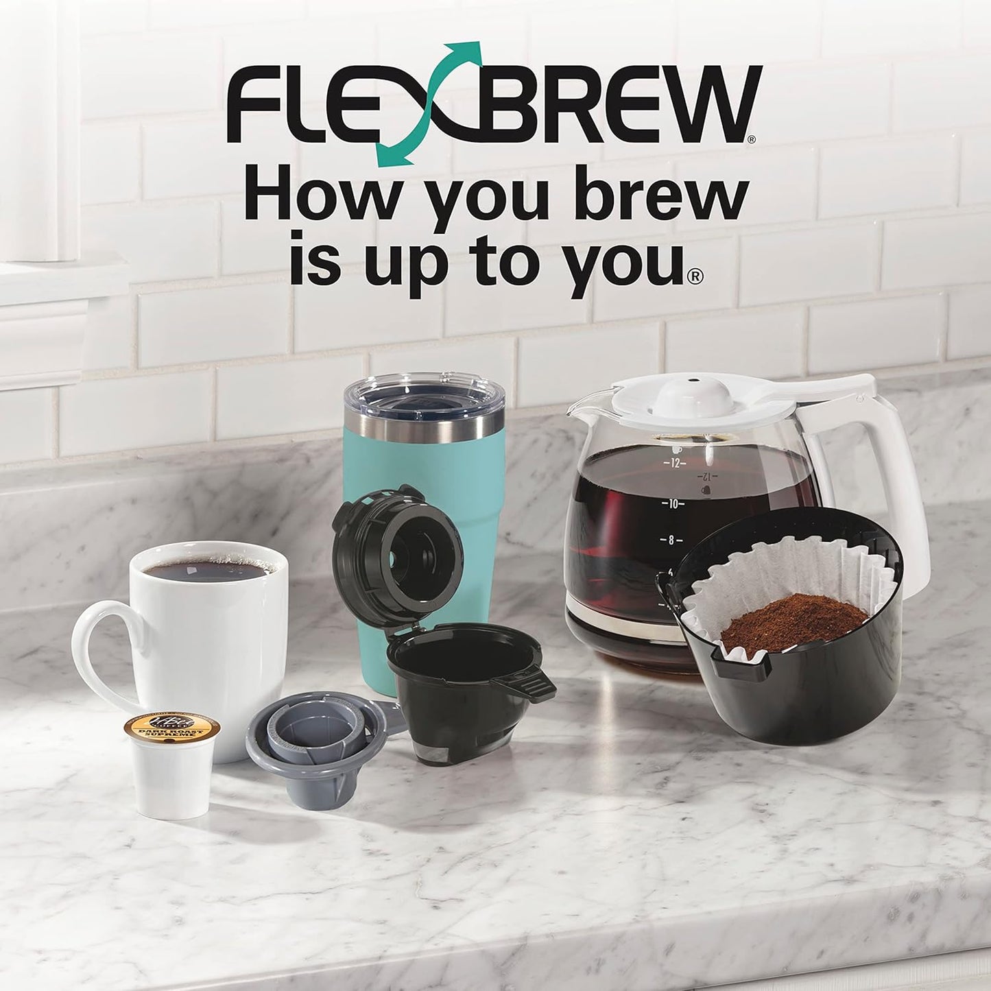 Hamilton Beach FlexBrew Trio 2-Way Coffee Maker, Compatible with K-Cup Pods or Grounds, Combo, Single Serve & Full 12c Pot, Black - Fast Brewing (49902)