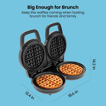 Chefman Anti-Overflow Belgian Waffle Maker w/Shade Selector, Temperature Control, Mess Free Moat, Round Iron w/Nonstick Plates & Cool Touch Handle, Measuring Cup Included, Black