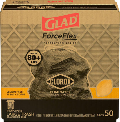 Glad Large Drawstring Trash Bags, ForceFlex 30 Gallon Black Trash Bags, 50 Count (Package May Vary)