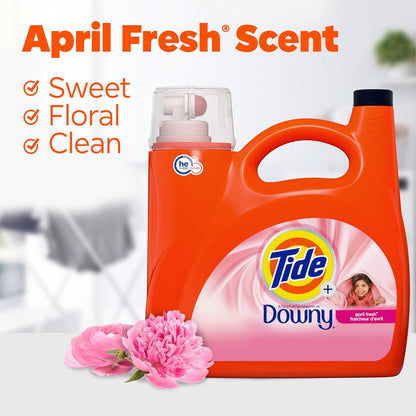 Tide plus Downy Liquid Laundry Detergent Soap, April Fresh Scent, HE Compatible, 94 Loads, 132 fl oz