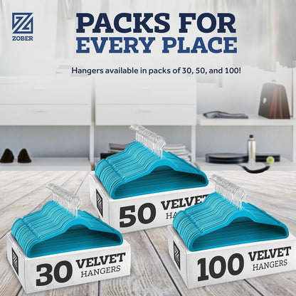 Zober Velvet Hangers 50 Pack - Heavy Duty Black Hangers for Coats, Pants & Dress Clothes - Non Slip Clothes Hanger Set - Space Saving Felt Hangers for Clothing