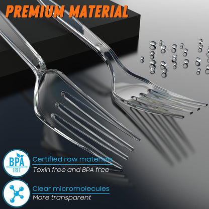 360 Count Plastic Silver Ware Heavy Duty, 120 Forks, 120 Spoons, 120 Knives, Heat Resistant & BPA Free Disposable SilverWare, Disposable Cutlery set, Premium Clear Utencils for Party Supply
