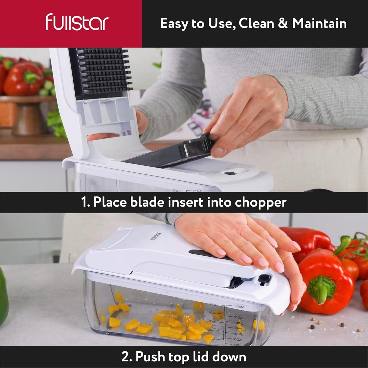 Fullstar Vegetable Chopper - Food Chopper - Onion Chopper - Vegetable Slicer & Spiralizer - Veggie Chopper with Container - Kitchen Gadgets - Home Essentials - Kitchen Accessories (4 in 1, White)