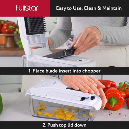 Fullstar Vegetable Chopper - Food Chopper - Onion Chopper - Vegetable Slicer & Spiralizer - Veggie Chopper with Container - Kitchen Gadgets - Home Essentials - Kitchen Accessories (4 in 1, White)