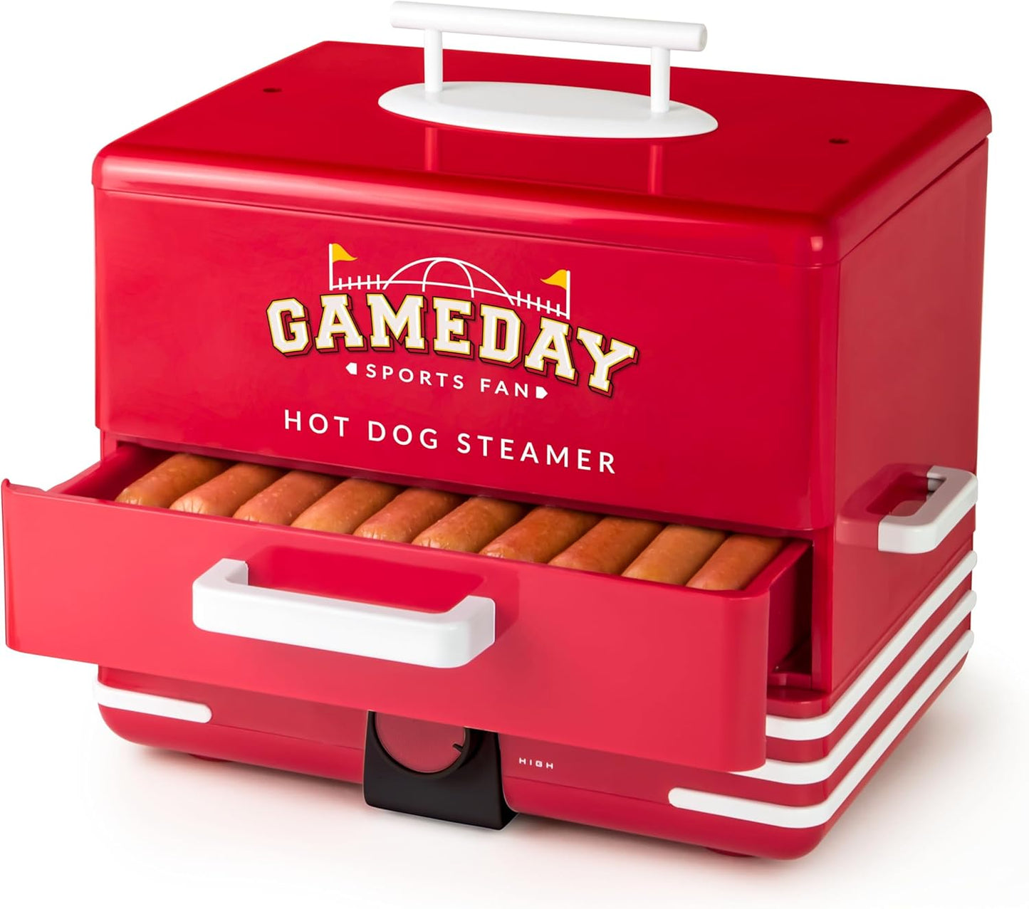 Nostalgia Extra Large Diner-Style Coca-Cola Hot Dog Steamer and Bun Warmer, 24 Hot Dog and 12 Bun Capacity, Steam Bratwursts, Sausages, Vegetables, Fish, Dumplings, Red