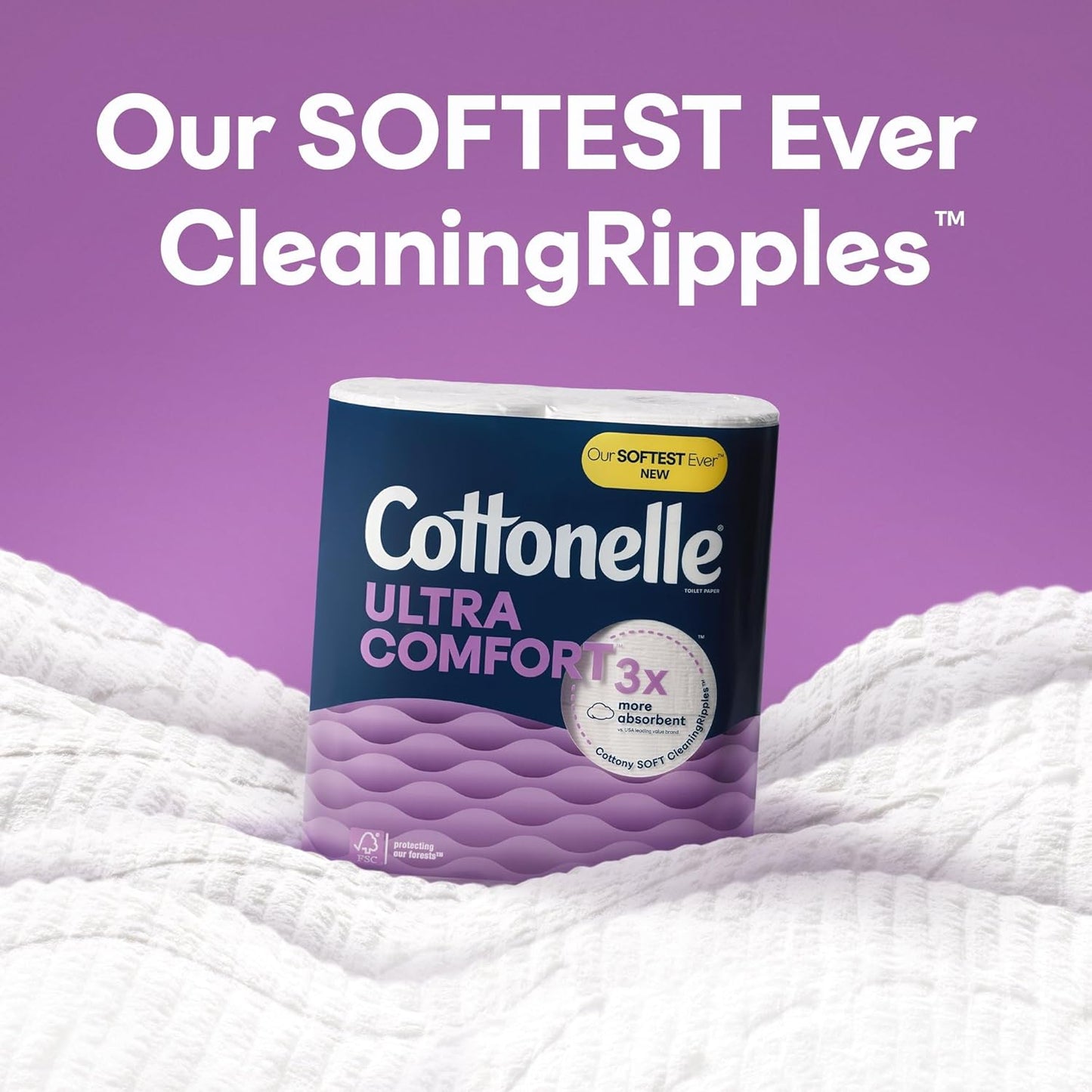 Cottonelle Ultra Comfort Toilet Paper with Cushiony CleaningRipples Texture, 24 Family Mega Rolls (24 Family Mega Rolls = 108 Regular Rolls) (4 Packs of 6), 296 Sheets per Roll, Packaging May Vary