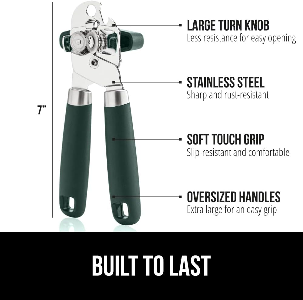 The Original Gorilla Grip Heavy Duty Stainless Steel Smooth Edge Manual Can Opener and Bottle Openers, Soft Handle, Rust Proof Oversized Handheld Easy Turn Knob, Multifunctional Kitchen Tool, Black