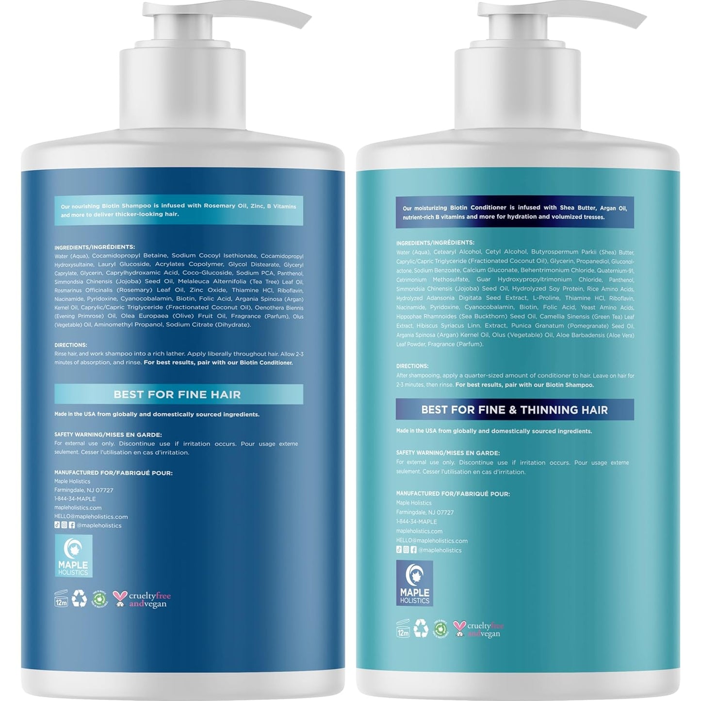 Volumizing Biotin Shampoo and Conditioner Set - Sulfate Free Shampoo and Conditioner for Dry Damaged Hair Care - Thinning Hair Shampoo and Conditioner with Nourishing Biotin and Rosemary Oil (8oz)
