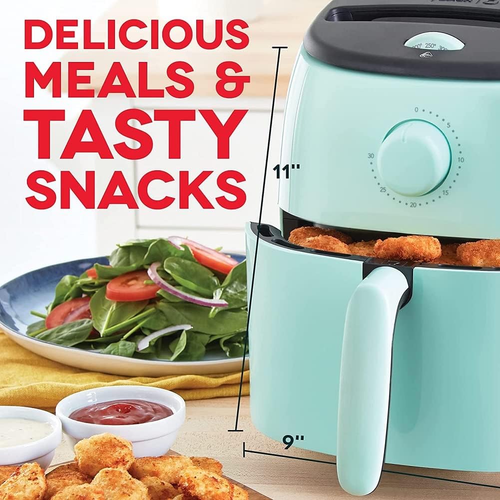 DASH Tasti-Crisp™ Electric Air Fryer Oven, 2.6 Qt., Aqua – Compact Air Fryer for Healthier Food in Minutes, Ideal for Small Spaces - Auto Shut Off, Analog, 1000-Watt