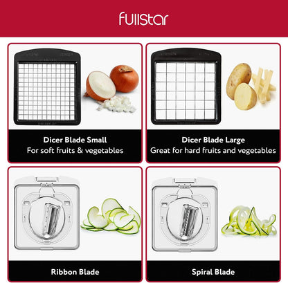 Fullstar Vegetable Chopper - Food Chopper - Onion Chopper - Vegetable Slicer & Spiralizer - Veggie Chopper with Container - Kitchen Gadgets - Home Essentials - Kitchen Accessories (4 in 1, White)