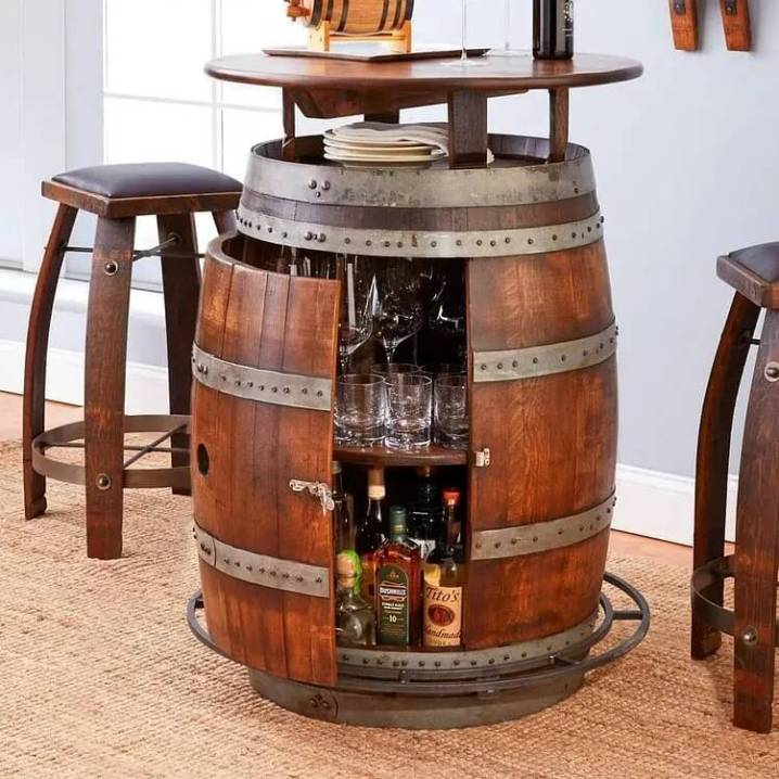 Oak Wine Barrel Table(1 TABLE + 2 CHAIRS)