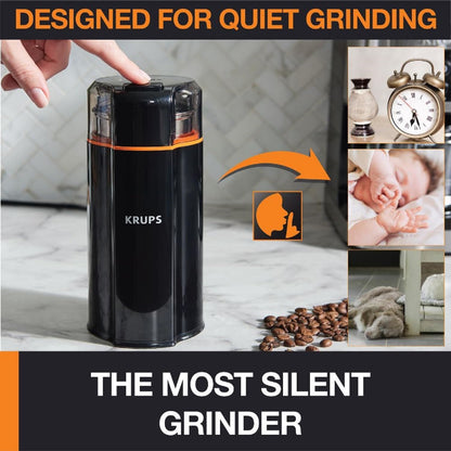 Krups One-Touch Coffee and Spice Grinder 3 Ounce Bean Hopper Easy to Use, One Touch Operation 200 Watts Coffee, Spices, Dry Herbs, Nuts, 12 Cup Black