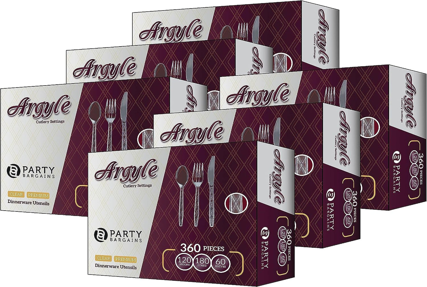 Party Bargains Disposable Cutlery set, SAPPHIRE Design, Clear Color, 360 Pieces: 180 Forks, 120 Spoons, 60 Knives