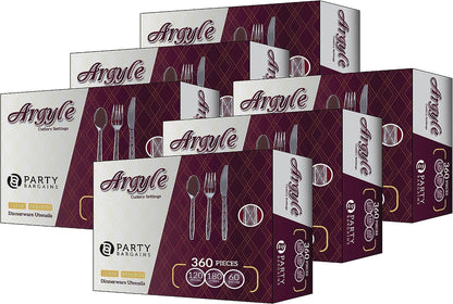 Party Bargains Disposable Cutlery set, SAPPHIRE Design, Clear Color, 360 Pieces: 180 Forks, 120 Spoons, 60 Knives