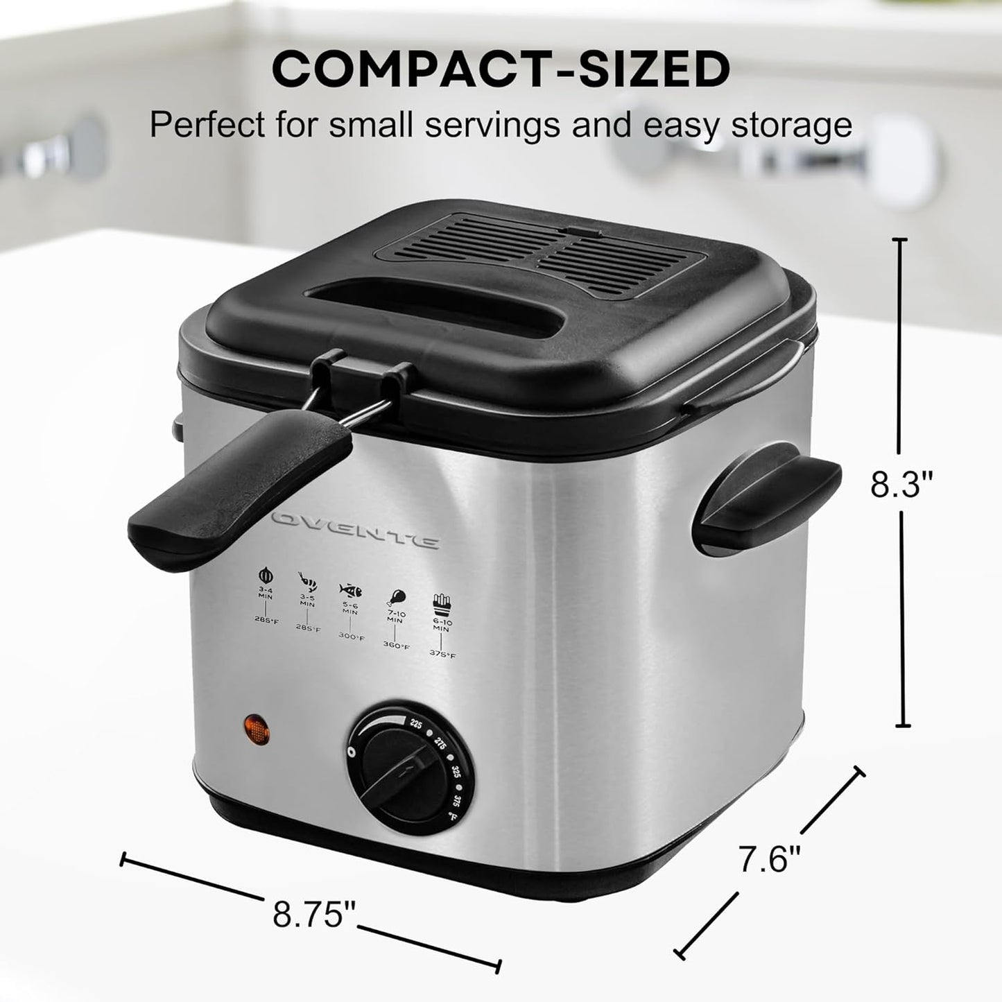 OVENTE Electric Deep Fryer 2 Liter Capacity, 1500 Watt Lid with Viewing Window and Odor Filter, Adjustable Temperature, Removable Frying Basket and Easy to Clean Stainless Steel Body, Silver FDM2201BR