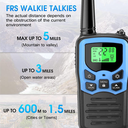 Walkie Talkies, MOICO Long Range Walkie Talkies for Adults with 22 FRS Channels, Family Walkie Talkie with LED Flashlight VOX LCD Display for Hiking Camping Trip (Orange 2 Pack)