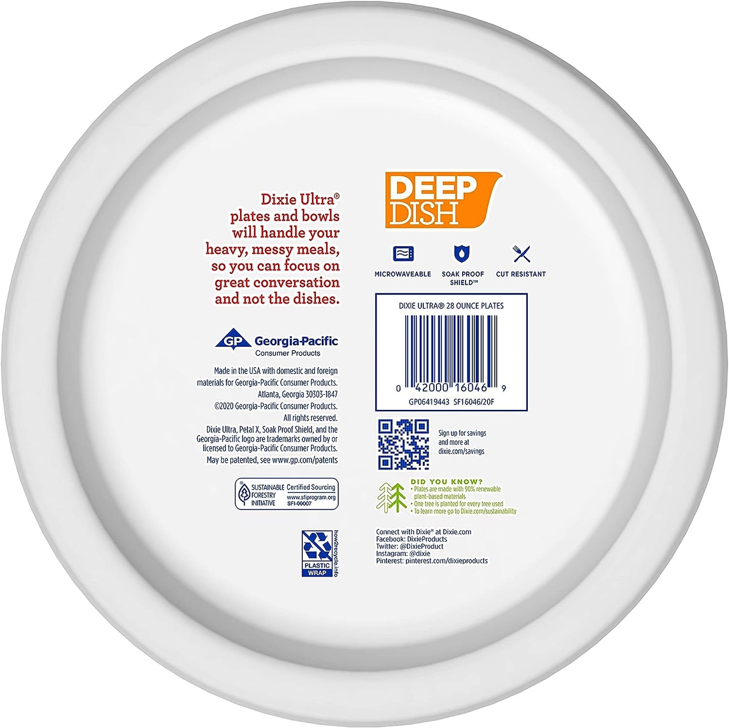 Dixie Ultra Deep Dish Paper Plates, 9 9/16 inch Dinner Size Printed Disposable Plates, 40 Count (1 Pack of 40 Plates)