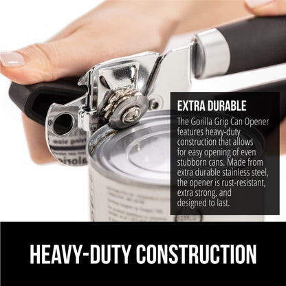 The Original Gorilla Grip Heavy Duty Stainless Steel Smooth Edge Manual Can Opener and Bottle Openers, Soft Handle, Rust Proof Oversized Handheld Easy Turn Knob, Multifunctional Kitchen Tool, Black