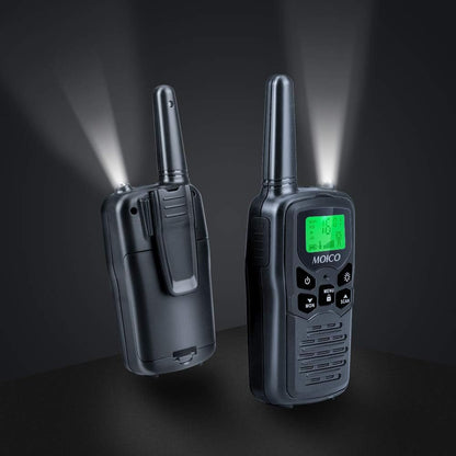 Walkie Talkies, MOICO Long Range Walkie Talkies for Adults with 22 FRS Channels, Family Walkie Talkie with LED Flashlight VOX LCD Display for Hiking Camping Trip (Orange 2 Pack)