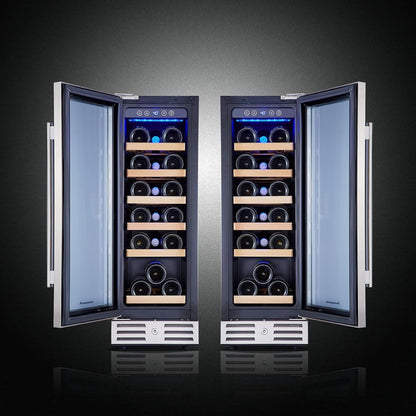 Kalamera 24 inch Wine Cooler, 46 Bottle - Dual Zone Built-in or Freestanding Fridge with Stainless Steel Reversible Glass Door, for Home, Kitchen, or Office.