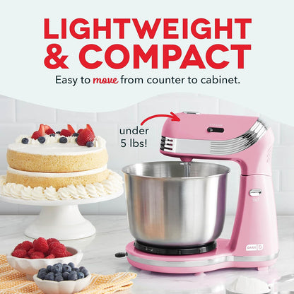 Dash Stand Mixer (Electric Mixer for Everyday Use): 6 Speed Stand Mixer with 3 Quart Stainless Steel Mixing Bowl, Dough Hooks & Mixer Beaters for Dressings, Frosting, Meringues & More - Aqua