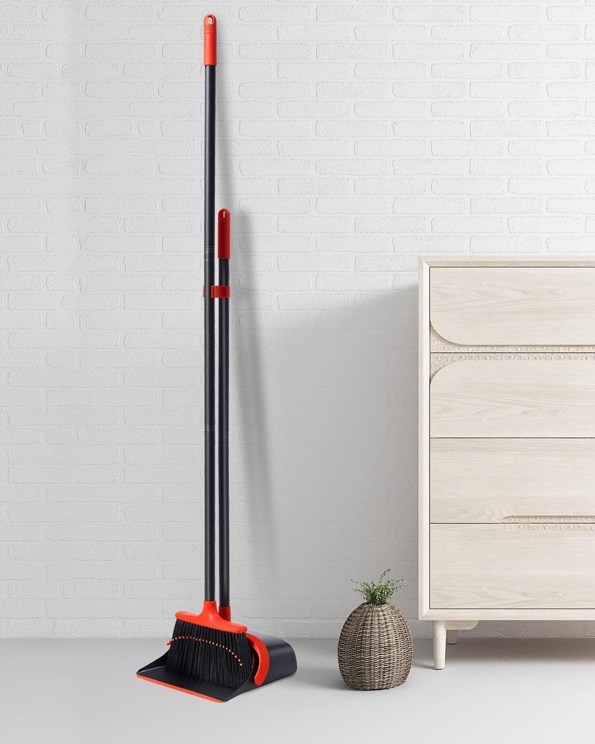 Broom with Dustpan Combo Set, Upgrade Broom and Dustpan Set for Home, 52'' Long Handle Broom and Dustpan Set, Standing Dustpan and Broom for Kitchen Office Lobby Floor