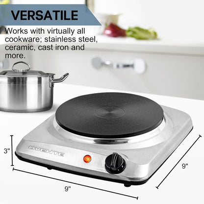 OVENTE Electric Countertop Double Burner, 1700W Cooktop with 7.25" and 6.10" Cast Iron Hot Plates, Temperature Control, Portable Cooking Stove and Easy to Clean Stainless Steel Base, Black BGS102B