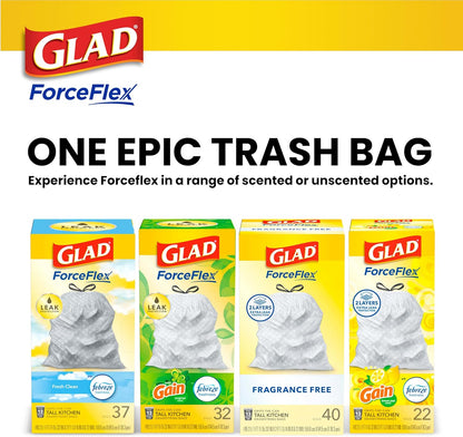 Glad Tall Kitchen Drawstring Trash Bags - Odorshield 13 Gallon White Trash Bag, Febreze Fresh Clean, 110 Count