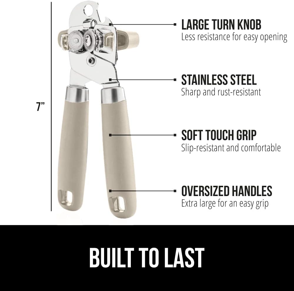 The Original Gorilla Grip Heavy Duty Stainless Steel Smooth Edge Manual Can Opener and Bottle Openers, Soft Handle, Rust Proof Oversized Handheld Easy Turn Knob, Multifunctional Kitchen Tool, Black