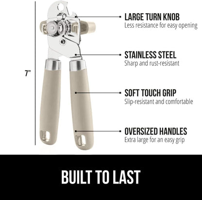 The Original Gorilla Grip Heavy Duty Stainless Steel Smooth Edge Manual Can Opener and Bottle Openers, Soft Handle, Rust Proof Oversized Handheld Easy Turn Knob, Multifunctional Kitchen Tool, Black