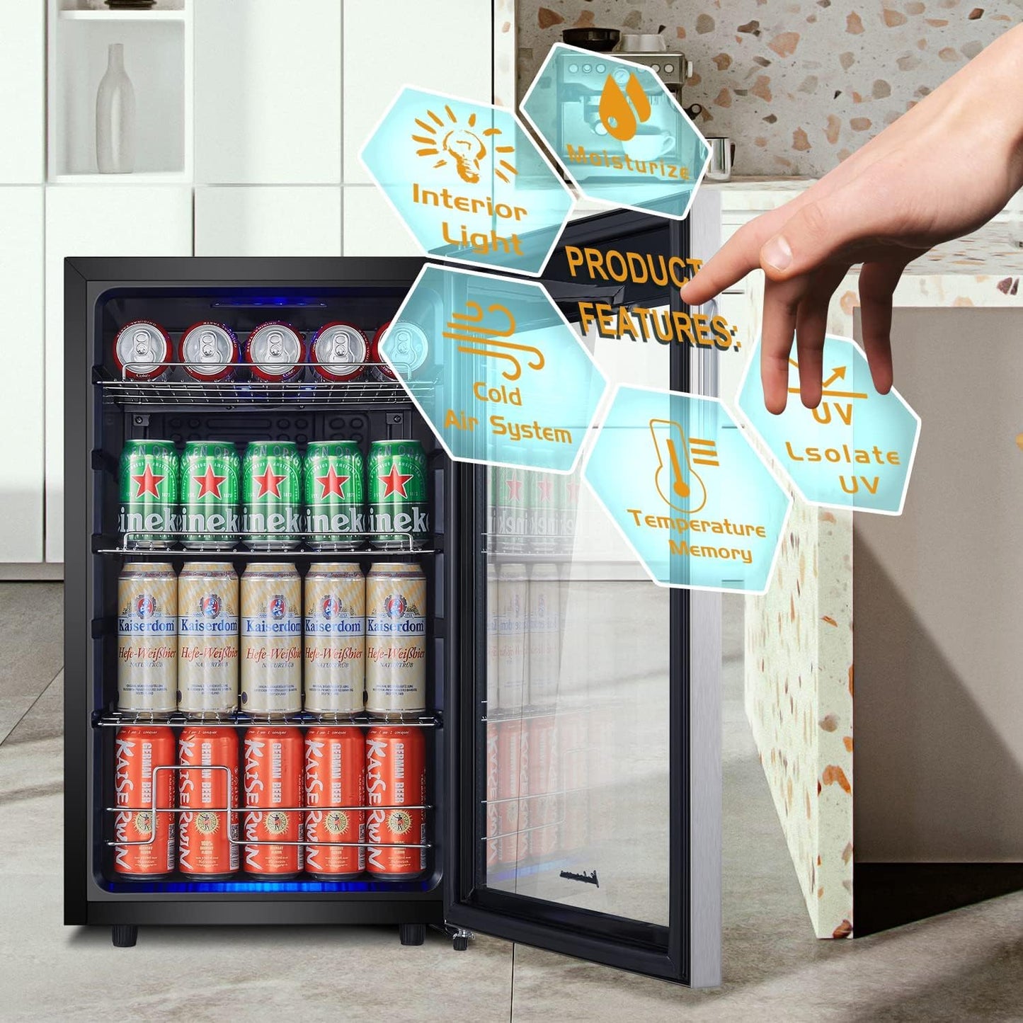 Kalamera 24 inch Wine Cooler, 46 Bottle - Dual Zone Built-in or Freestanding Fridge with Stainless Steel Reversible Glass Door, for Home, Kitchen, or Office.