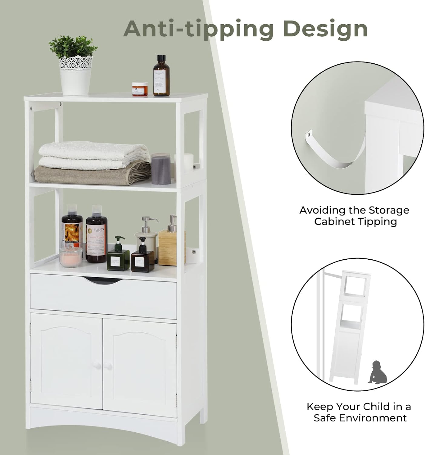 Sideboard Storage Cabinet with 2 Open Shelves