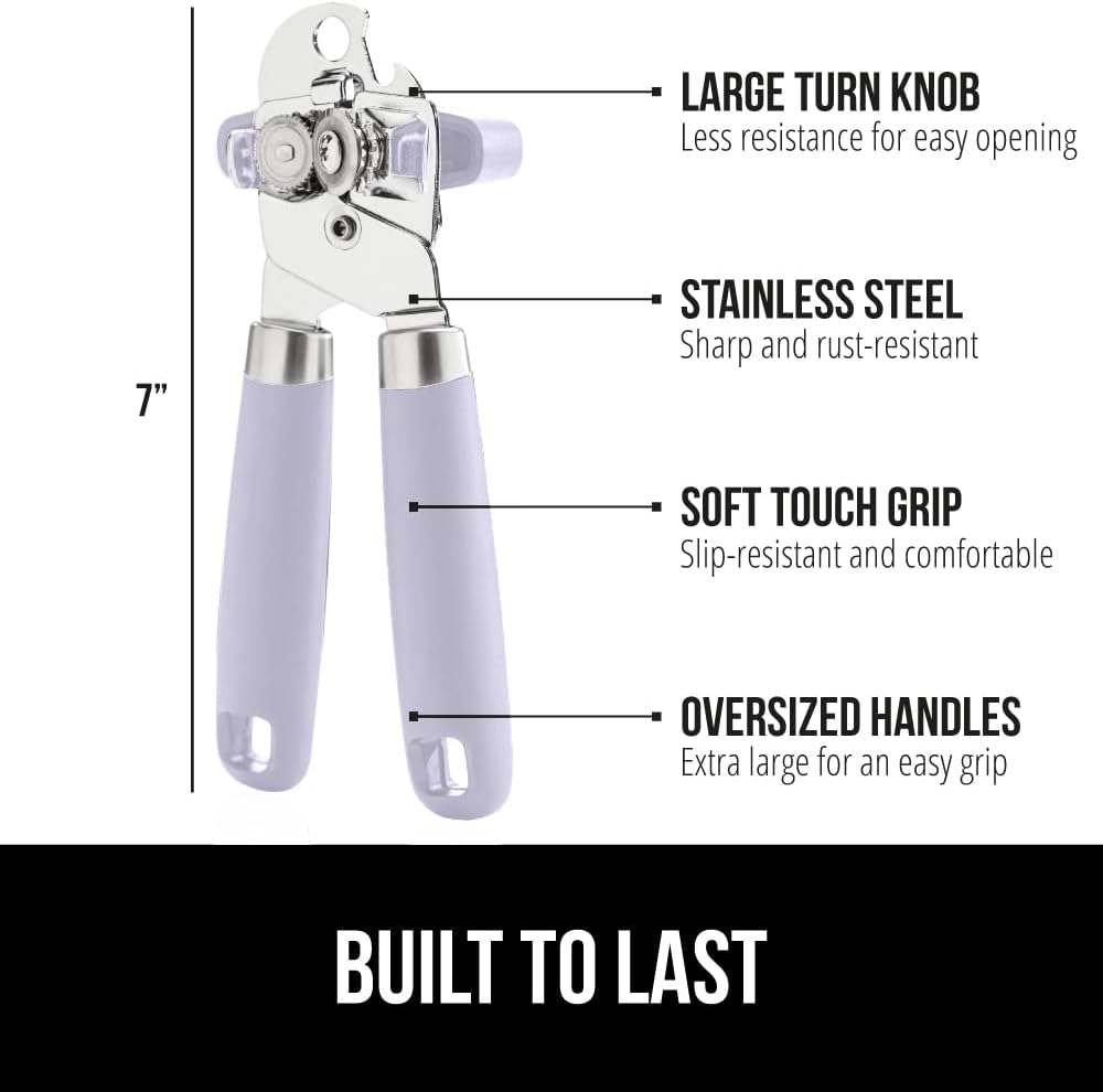 The Original Gorilla Grip Heavy Duty Stainless Steel Smooth Edge Manual Can Opener and Bottle Openers, Soft Handle, Rust Proof Oversized Handheld Easy Turn Knob, Multifunctional Kitchen Tool, Black