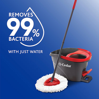 O-Cedar EasyWring Microfiber Spin Mop, Bucket Floor Cleaning System, Red, Gray
