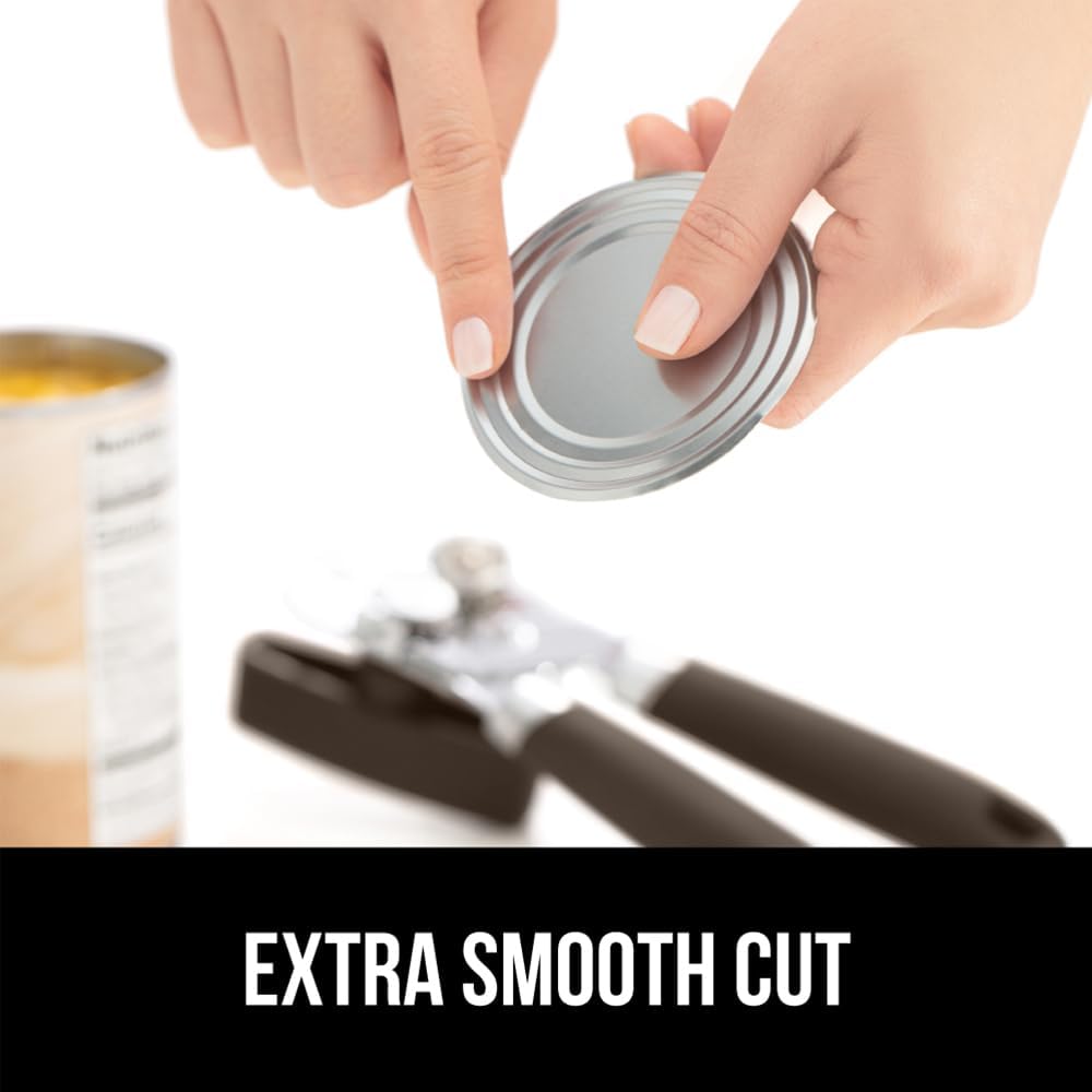 The Original Gorilla Grip Heavy Duty Stainless Steel Smooth Edge Manual Can Opener and Bottle Openers, Soft Handle, Rust Proof Oversized Handheld Easy Turn Knob, Multifunctional Kitchen Tool, Black