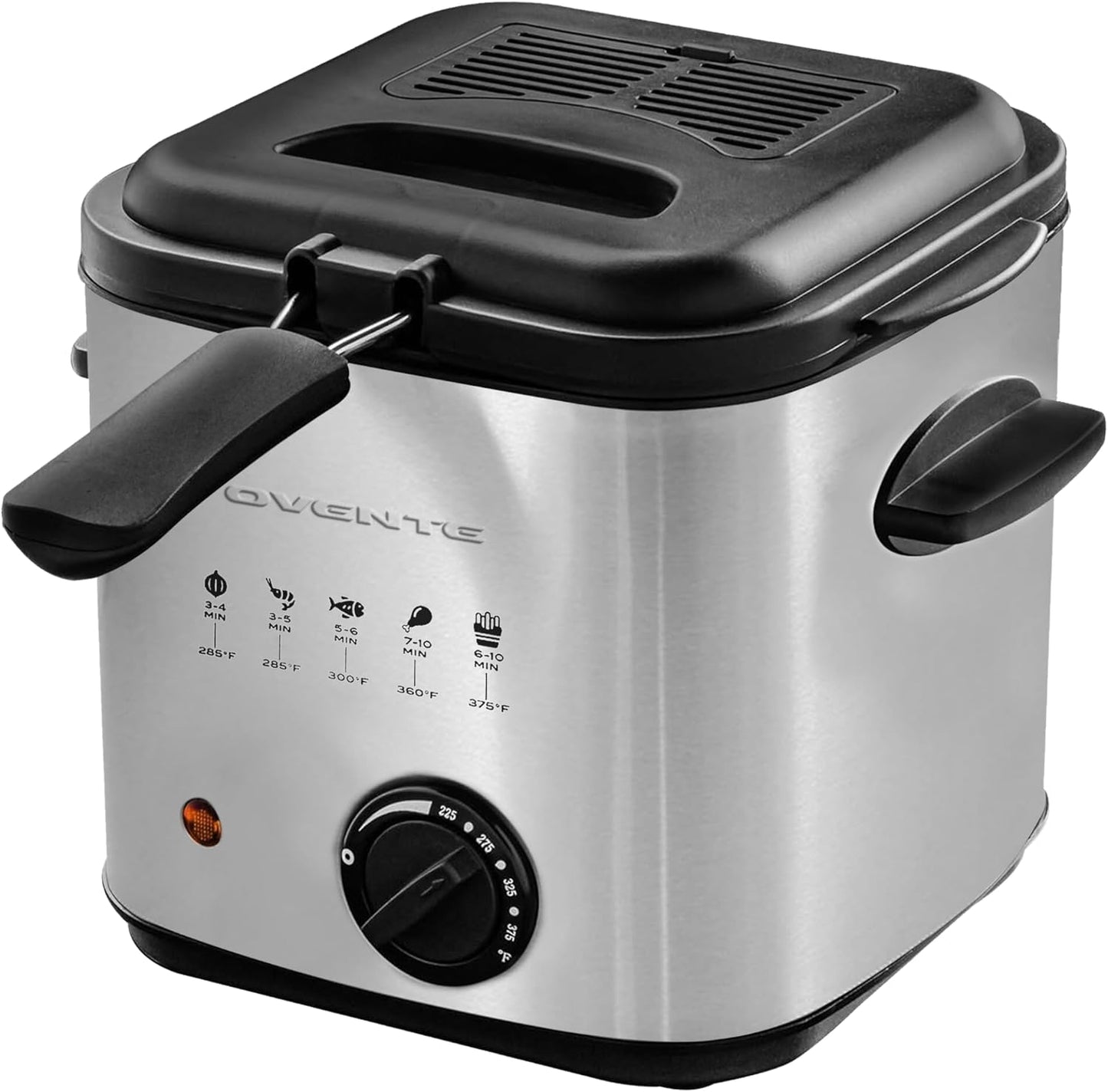 OVENTE Electric Deep Fryer 2 Liter Capacity, 1500 Watt Lid with Viewing Window and Odor Filter, Adjustable Temperature, Removable Frying Basket and Easy to Clean Stainless Steel Body, Silver FDM2201BR