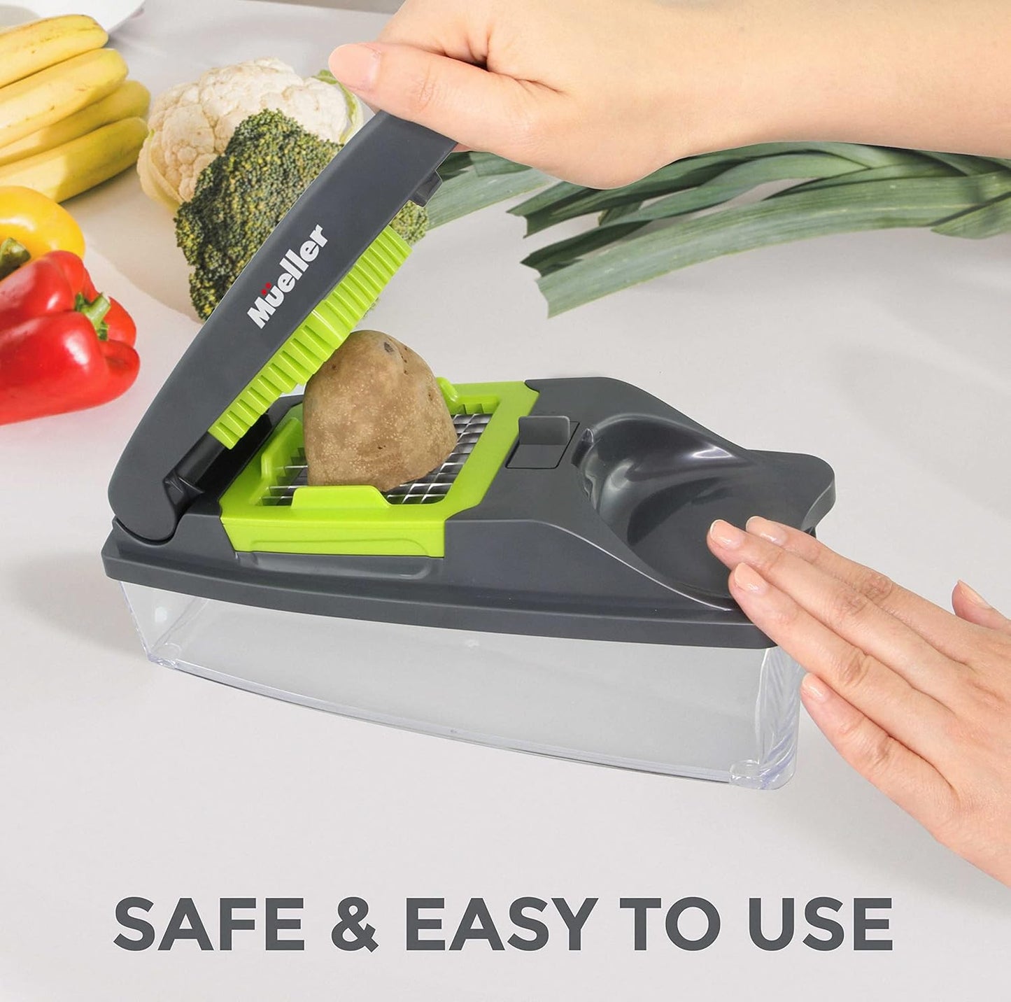 Mueller Pro-Series 10-in-1, 8 Blade Vegetable Chopper, Onion Mincer, Cutter, Dicer, Egg Slicer with Container, French Fry Cutter, Potato Slicer, Home Essentials & Kitchen Gadgets, Salad Chopper