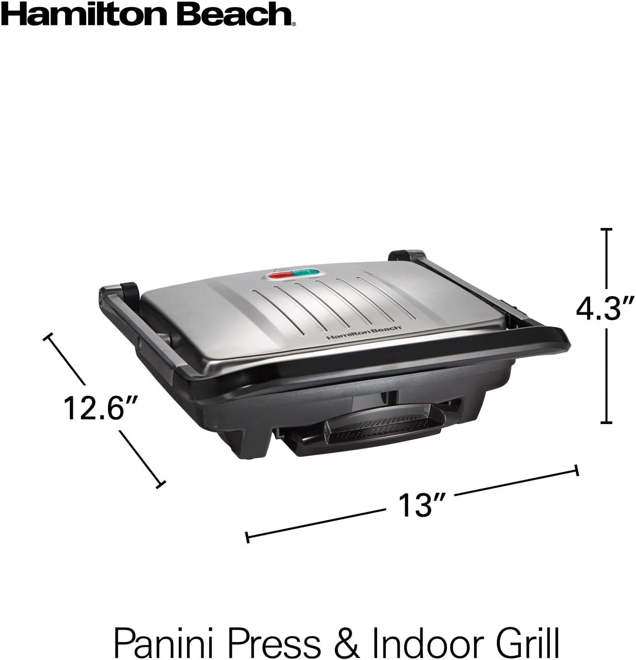 Hamilton Beach Panini Press Sandwich Maker & Electric Indoor Grill with Locking Lid, Opens 180 Degrees for any Thickness for Quesadillas, Burgers & More, Nonstick 8" x 10" Grids, Chrome (25460AG)