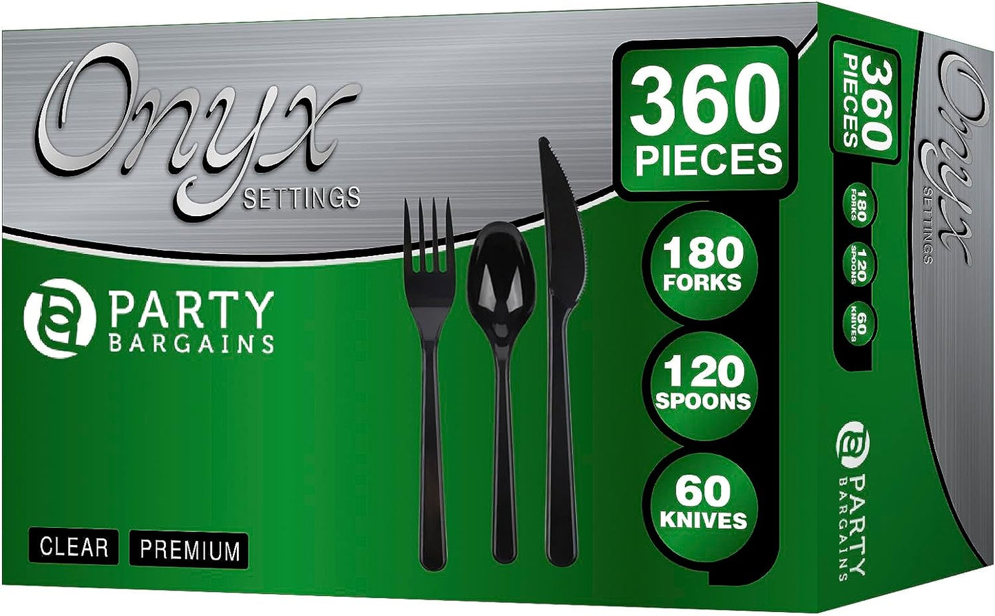 Party Bargains Disposable Cutlery set, SAPPHIRE Design, Clear Color, 360 Pieces: 180 Forks, 120 Spoons, 60 Knives