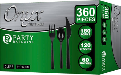 Party Bargains Disposable Cutlery set, SAPPHIRE Design, Clear Color, 360 Pieces: 180 Forks, 120 Spoons, 60 Knives