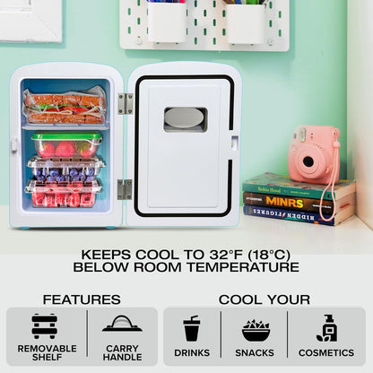 Coca-Cola Classic Coke Bottle 4L Mini Fridge w/ 12V DC and 110V AC Cords, 6 Can Portable Cooler, Personal Travel Refrigerator for Snacks Lunch Drinks Cosmetics, Desk Home Office Dorm, Red
