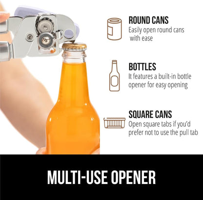 The Original Gorilla Grip Heavy Duty Stainless Steel Smooth Edge Manual Can Opener and Bottle Openers, Soft Handle, Rust Proof Oversized Handheld Easy Turn Knob, Multifunctional Kitchen Tool, Black
