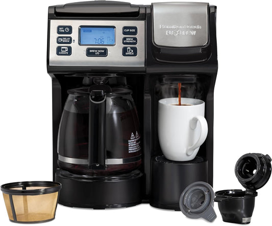 Hamilton Beach FlexBrew Trio 2-Way Coffee Maker, Compatible with K-Cup Pods or Grounds, Combo, Single Serve & Full 12c Pot, Black - Fast Brewing (49902)