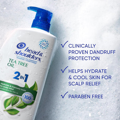 Head & Shoulders 2 in 1 Dandruff Shampoo and Conditioner, Anti-Dandruff Treatment, Tea Tree Oil for Daily Use, 32.1 oz Each, Twin Pack
