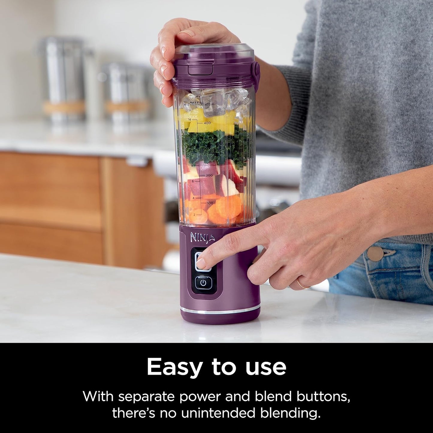 Ninja BC151BK Blast Portable Blender, Cordless, 18oz. Vessel, Personal Blender-for Shakes & Smoothies, BPA Free, Leakproof-Lid & Sip Spout, USB-C Rechargeable, Dishwasher Safe Parts, Black
