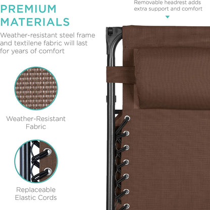 Folding Zero Gravity Outdoor Recliner Patio Lounge Chair w/Adjustable Canopy Shade, Headrest, Side Accessory Tray, Textilene Mesh - Beige